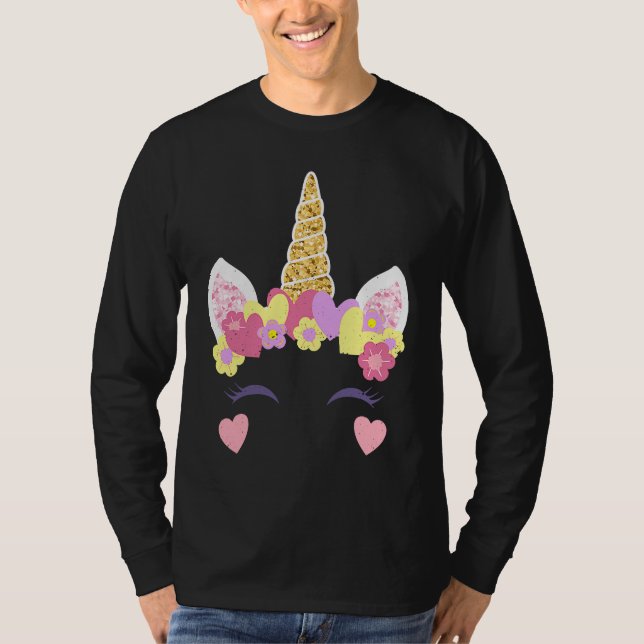 Valentine's Day Unicorn Face Hearts Cute Matching  T-Shirt (Vorderseite)