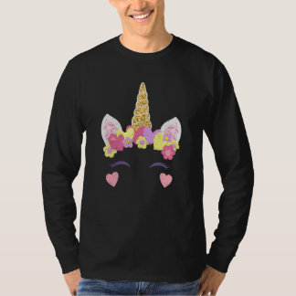 Valentine's Day Unicorn Face Hearts Cute Matching  T-Shirt