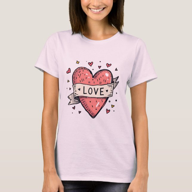 Valentine's Day Vintage Heart Doodle Love T-Shirt (Vorderseite)