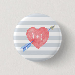Valentine's Day Wasserfarben - Heart Arrow Streife Button