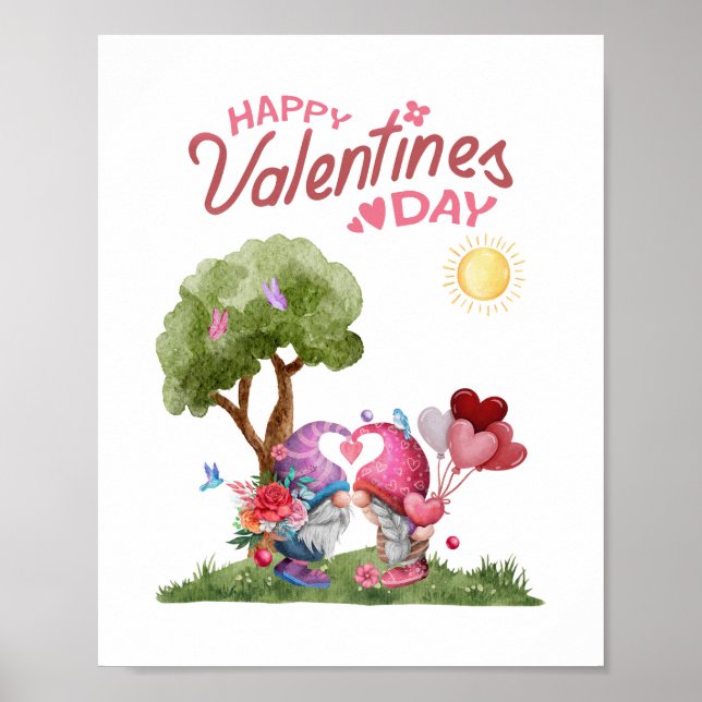 Valentine's Day Watercolor Gnome Couple Poster (Vorne)