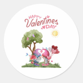 Valentine's Day Watercolor Gnome Couple Runder Aufkleber