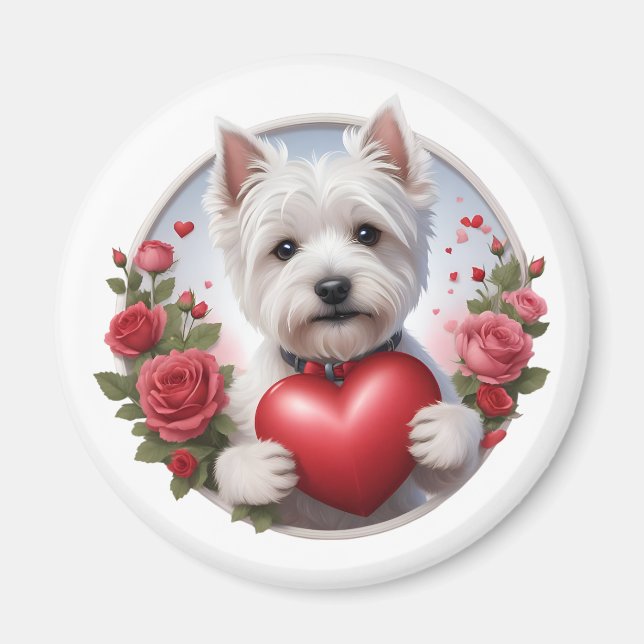 Valentine's Day Westie with heart Magnet (Vorne)