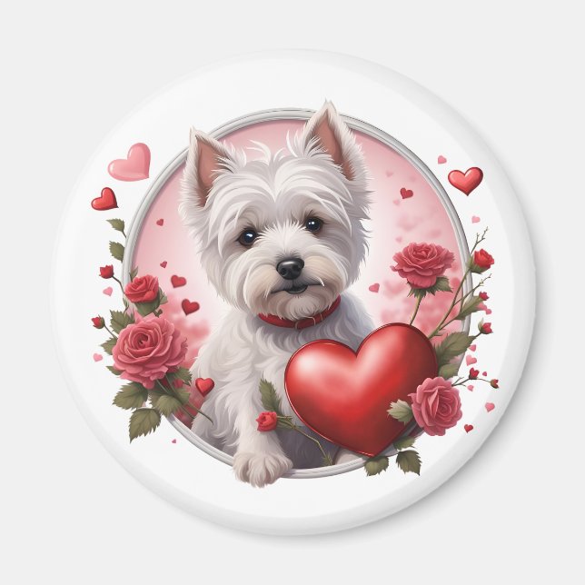 Valentine's Day Westie with heart Magnet (Vorne)