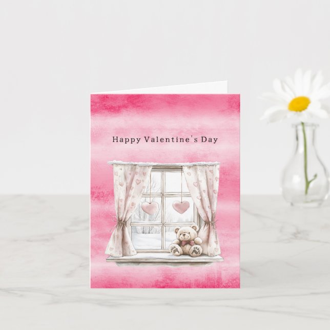 Valentine's Day Window Hearts Teddy Bear Love Karte (Kleine Pflanze)
