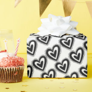 Valentine's Day Wrapping Paper Black & Whit Hearts Geschenkpapier