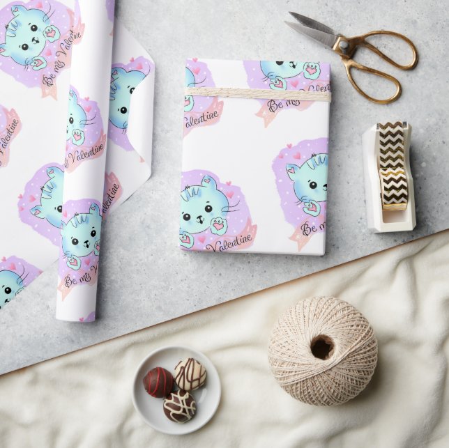 Valentine's Day Wrapping Paper Cat Kitten Love  Geschenkpapier (Kunsthandwerk)