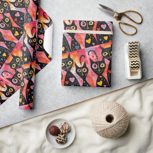Valentine's Day Wrapping Paper Cats Hearts Geschenkpapier (Kunsthandwerk)
