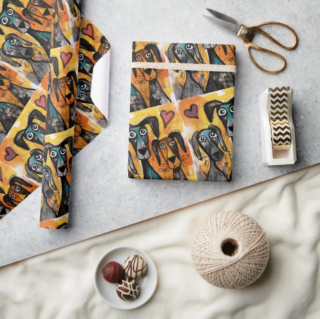 Valentine's Day Wrapping Paper Dog Red Hearts Geschenkpapier (Kunsthandwerk)