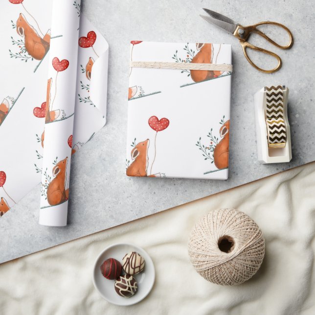 Valentine's Day Wrapping Paper Foxy Love Hearts Geschenkpapier (Kunsthandwerk)