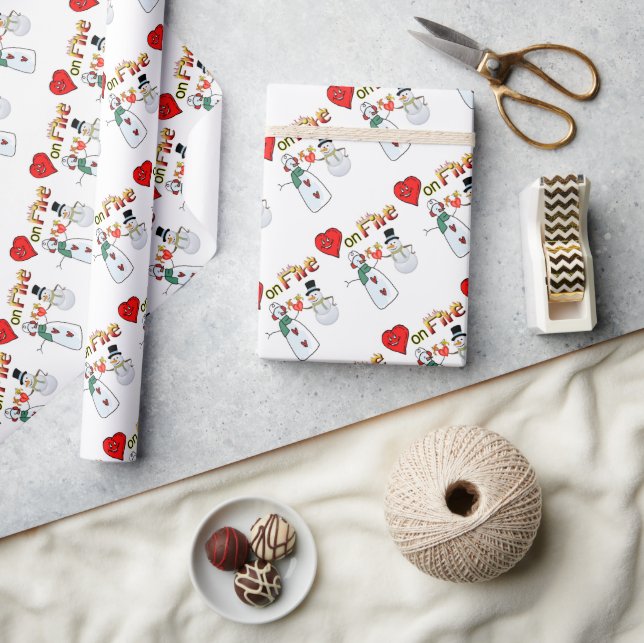 Valentine's Day Wrapping Paper Heart Fire Snowman Geschenkpapier (Kunsthandwerk)