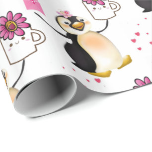 Valentine's Day Wrapping Paper Pinguin Hearts Geschenkpapier