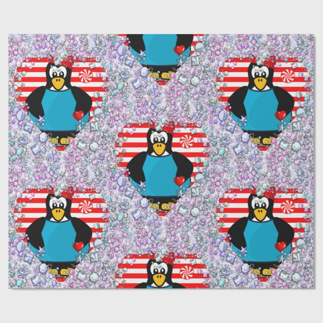 Valentine's Day Wrapping Paper Pinguin Hearts Geschenkpapier (Flach)