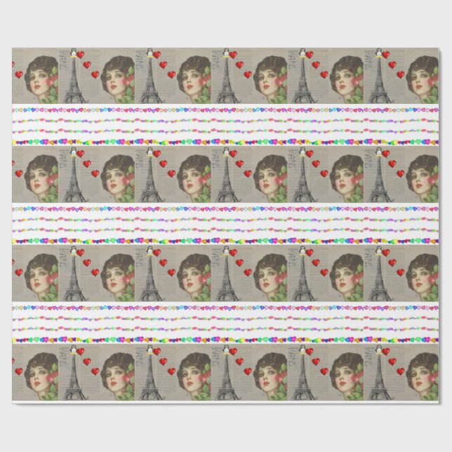 Valentine's Day Wrapping Paper Pinguin Hearts Geschenkpapier (Flach)