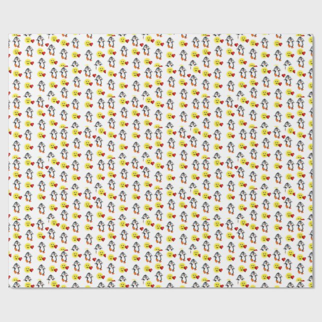 Valentine's Day Wrapping Paper Pinguin Hearts Geschenkpapier (Flach)