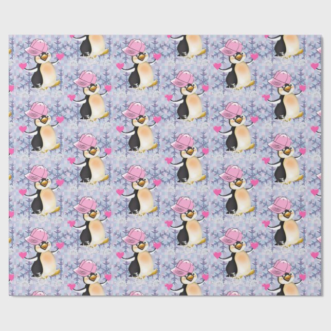 Valentine's Day Wrapping Paper Pinguin Hearts Geschenkpapier (Flach)