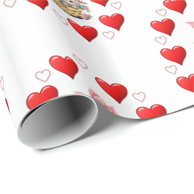 Valentine's Day Wrapping Paper Vintag Kitten Geschenkpapier (Rolleneckpunkt)