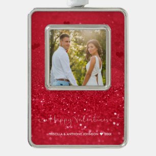 Valentines DayvFoto Roter Glitzer Foto Ornament Rahmen-Ornament Silber