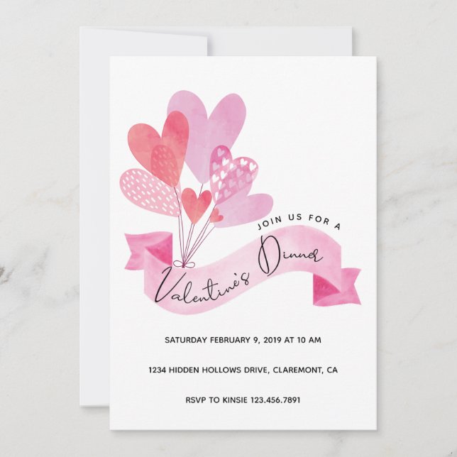 Valentine's Dinner Einladung mit Herzblasen (Vorderseite)