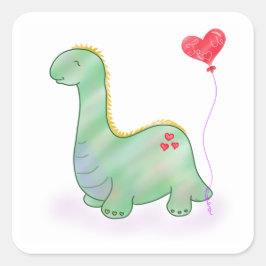 Valentine's Dinosaurier I Liebe You Heart Balloon| Quadratischer Aufkleber