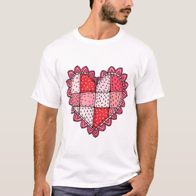 Valentine's Doodle Art Style Faux Patchwork Heart  T-Shirt (Vorderseite)