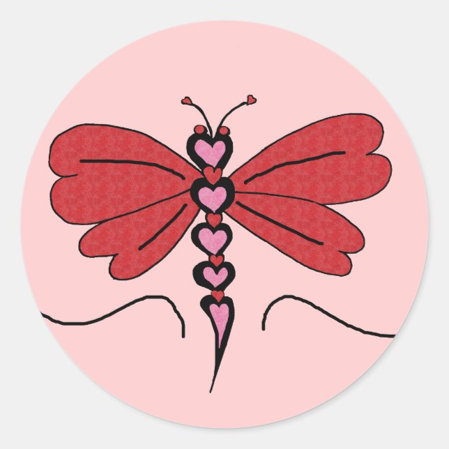 Valentines Dragonfly-Aufkleber Runder Aufkleber (Vorderseite)