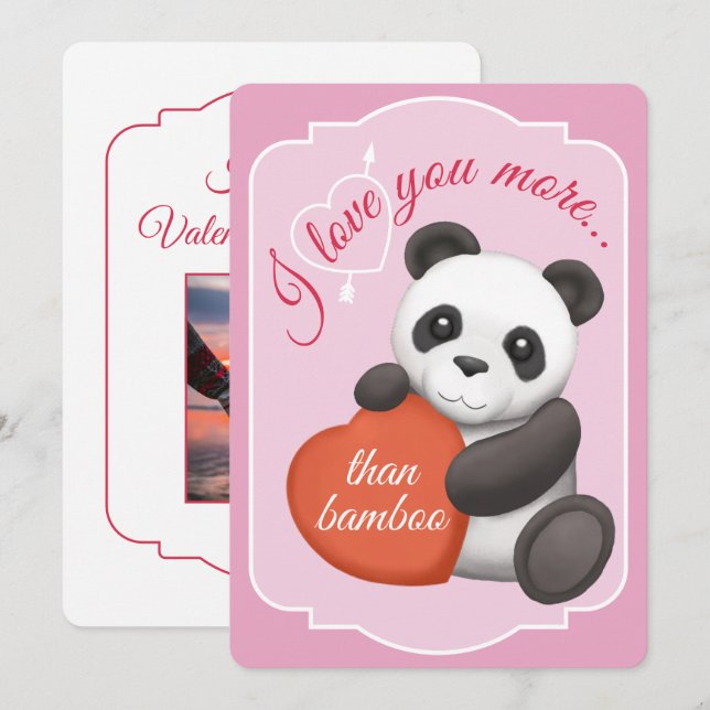 Valentines Flat Card Cute Panda Feiertagskarte (Vorne/Hinten)