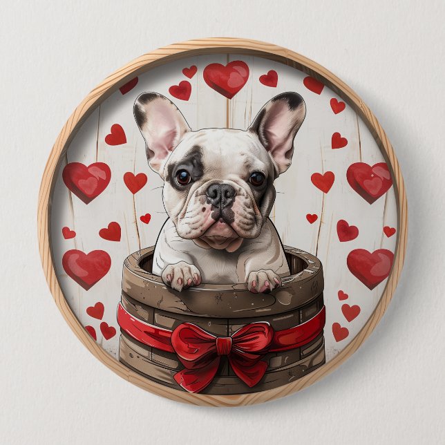 Valentines French Bulldog Button (Vorderseite)