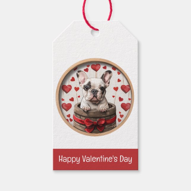 Valentines French Bulldog Geschenkanhänger (Vorderseite)