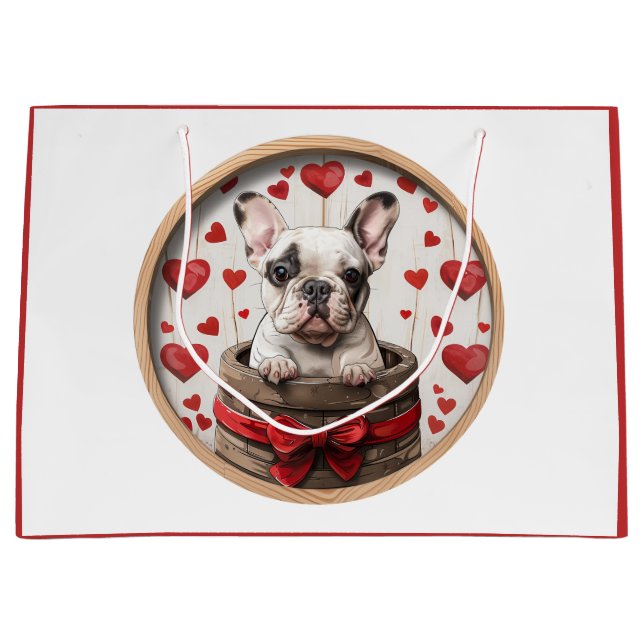 Valentines French Bulldog Große Geschenktüte (Vorderseite)