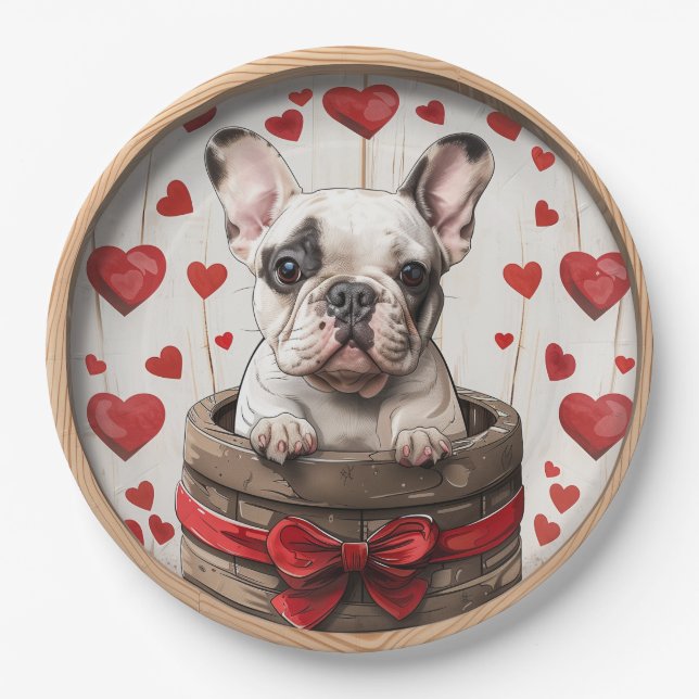 Valentines French Bulldog Pappteller (Vorderseite)