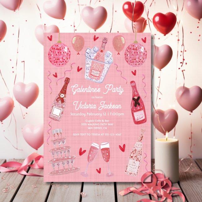 Valentine's Galentine's Day Champagne Party Pink Einladung (Von Creator hochgeladen)