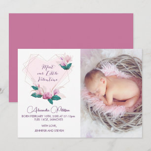 Valentines Geburtsankündigungskarte Elegante Blume Ankündigung