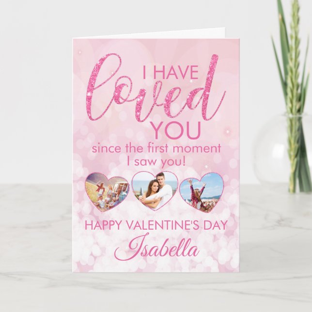 Valentines Girly Pink Glitzer FotoCollage Karte (Vorderseite)