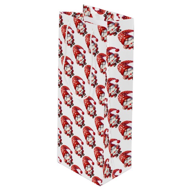 Valentine's Gnome Holding an I Liebe Sie unterschr Geschenktüte Für Weinflaschen (Vorderseite Schrägansicht)