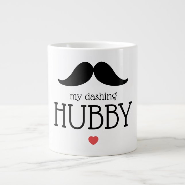 Valentines Graphic Mustache My Dashing Hubby Heart Jumbo-Tasse (Vorderseite)