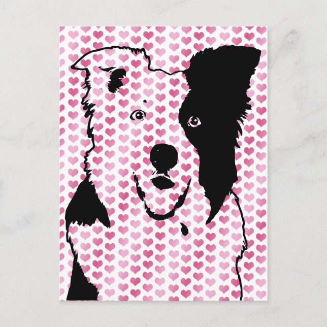 Valentines - Grenzcollie-Silhouette Feiertagspostkarte (Vorderseite)