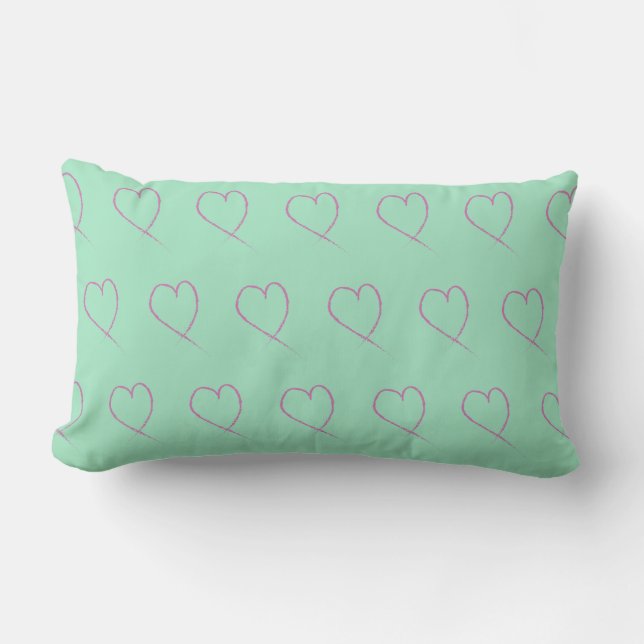Valentines Heart Doodle Light Seafoam Green Pink Lendenkissen (Vorderseite)