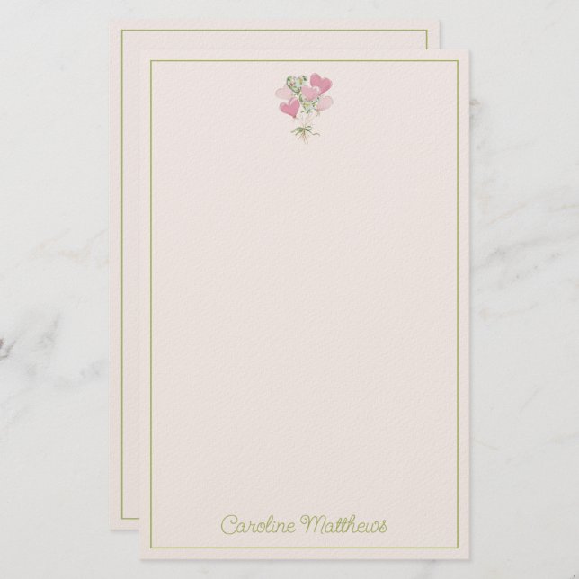 Valentine's Heart Pink and Green Heart Balloons Briefpapier (Vorne/Hinten)