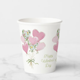 Valentine's Heart Pink and Green Heart Balloons Pappbecher