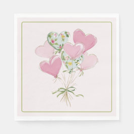 Valentine's Heart Pink and Green Heart Balloons Serviette