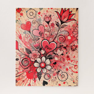 Valentines Hearts / Daisy / Spritzer Art / Sangria Puzzle