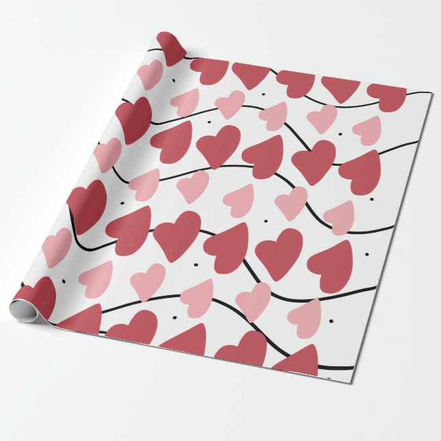 Valentines Hearts Doodles Dots Muster Geschenkpapier (Ungerollt)