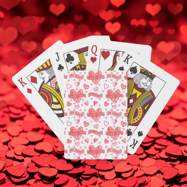 Valentine's Hearts I Liebe, du bist mein Muster Spielkarten (Watercolor Valentines Hearts Pattern "I Love You!" and "Be Mine!" Playing Cards)
