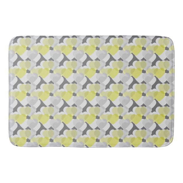 Valentine's Hearts Overlay Yellow and Gray Pattern Badematte (Vorderseite)