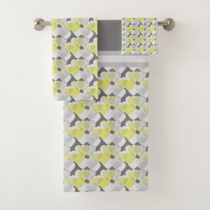 Valentine's Hearts Overlay Yellow and Gray Pattern Badhandtuch Set