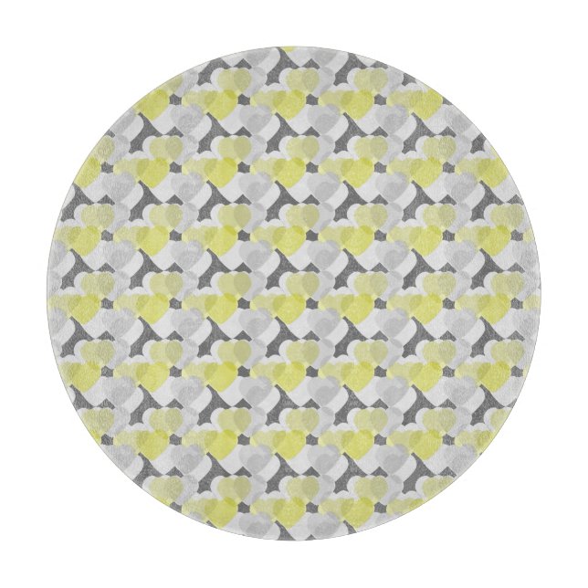 Valentine's Hearts Overlay Yellow and Gray Pattern Schneidebrett (Vorderseite)
