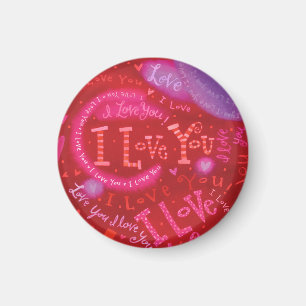 Valentines Hearts Pink Red I Liebe You Typografie Magnet