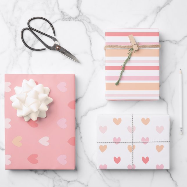 Valentine's Hearts Wrapping Paper Geschenkpapier Set (Vorderseite)