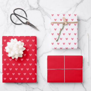 Valentines Herz auf Rot und auf Weiß mit Rot Geschenkpapier Set